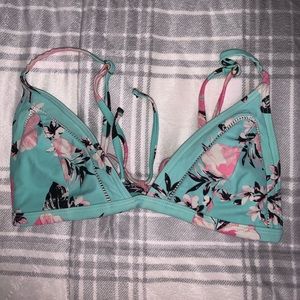 Seafoam Green Bikini Top With Pink Flowers